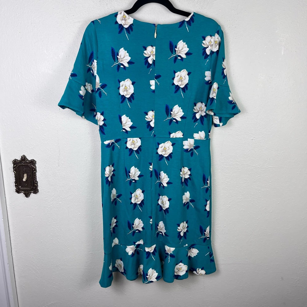 Draper James Blue Green Floral Ruffle Sleeve Classic Preppy Dress Size Medium